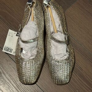 H&M Silver Woven Flats